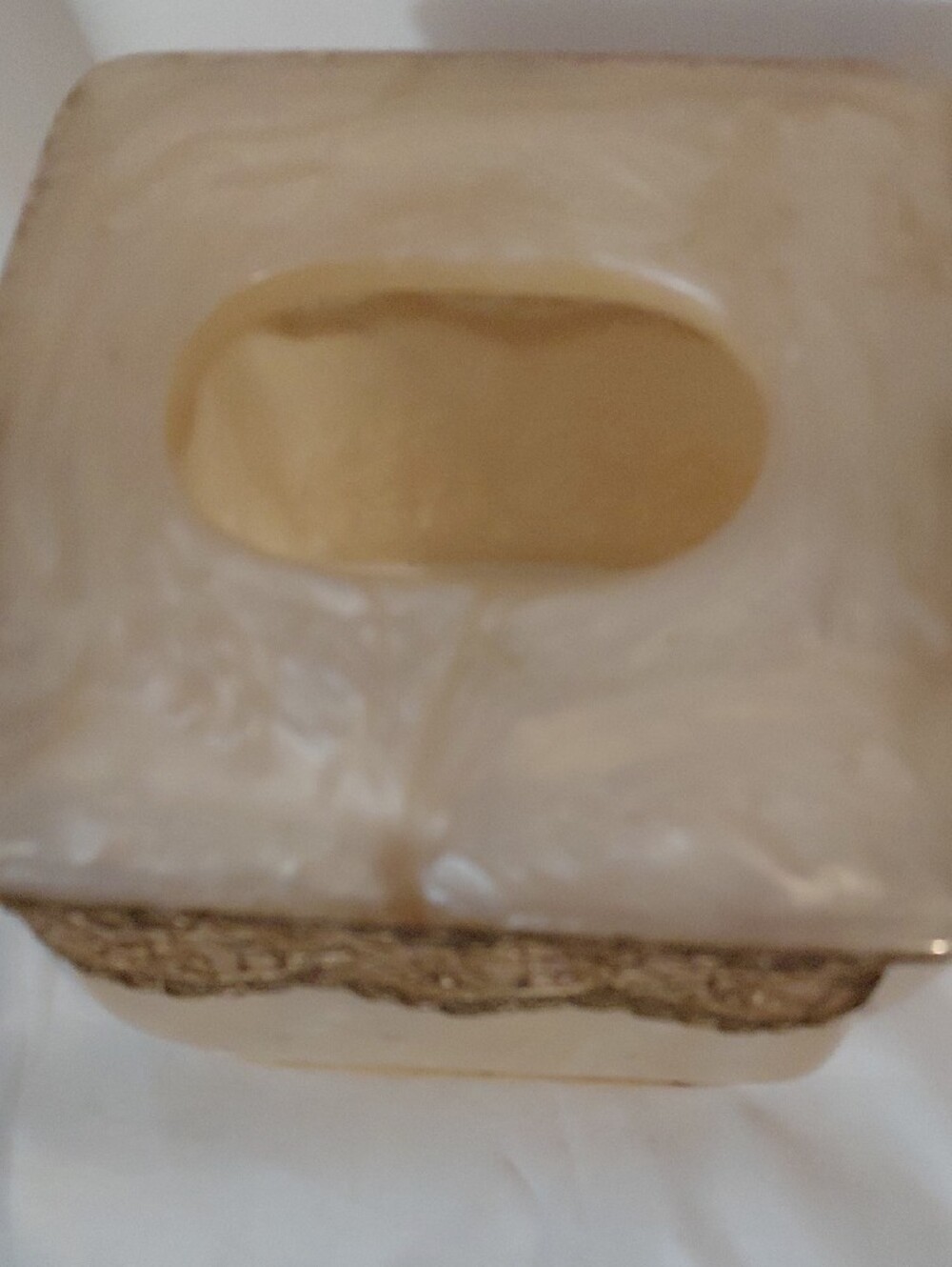 Pearl Cream Tissue Box Cover with Gold Lace Trim - Picture 4 of 6